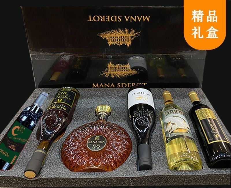 Coffret cadeau vin et liqueurs ensemble de 6 bouteilles combinaison vin sec et whisky