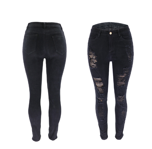 Jeans déchirés au genou pantalons chinos multicolores slim pour femmes grande taille