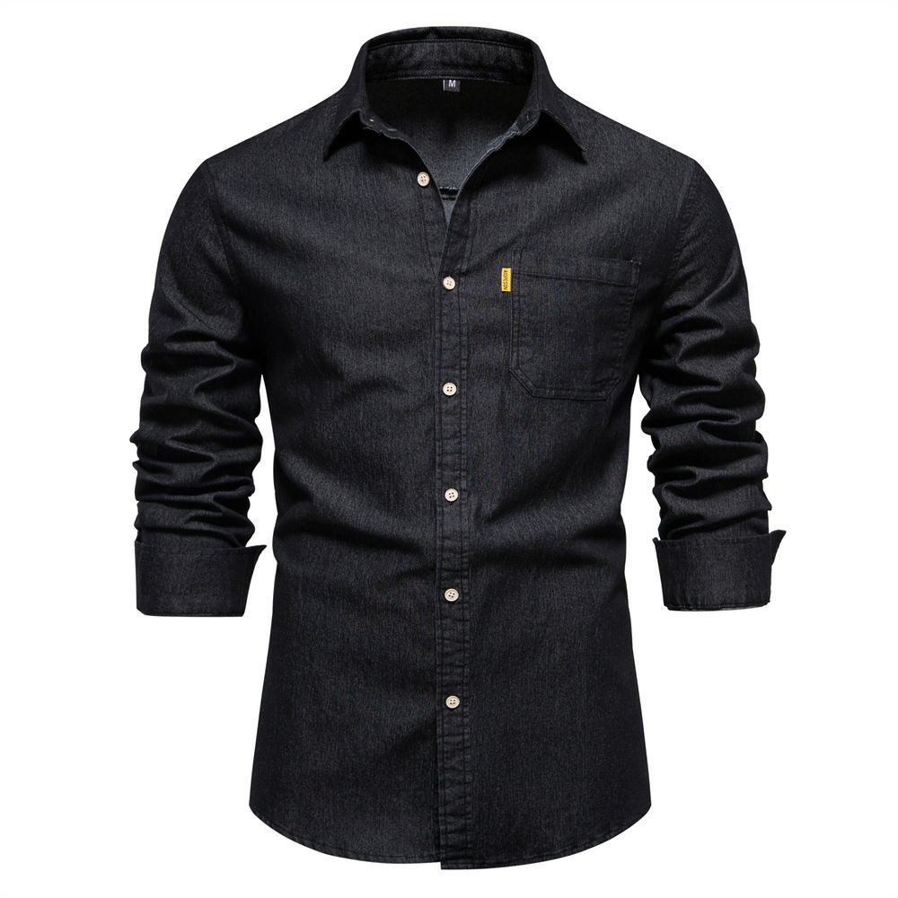 Nouveau style US-Code denim Shirt Free Cound Men's Casual Color Solid One Iron's Men's Long-Sleeved Shirt-Border Cross-border de taille européenne masculine