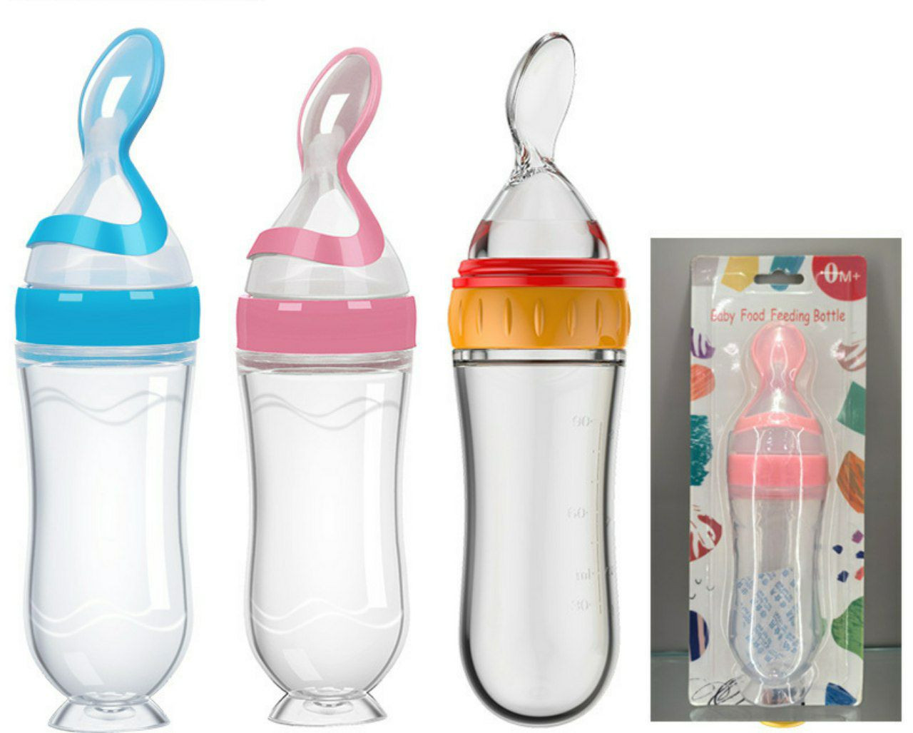 Bouteille d'alimentation en silicone a presser,  cuillères a biberon extrudé en silicone alimentaire supplémentaire silicone cuillère douce