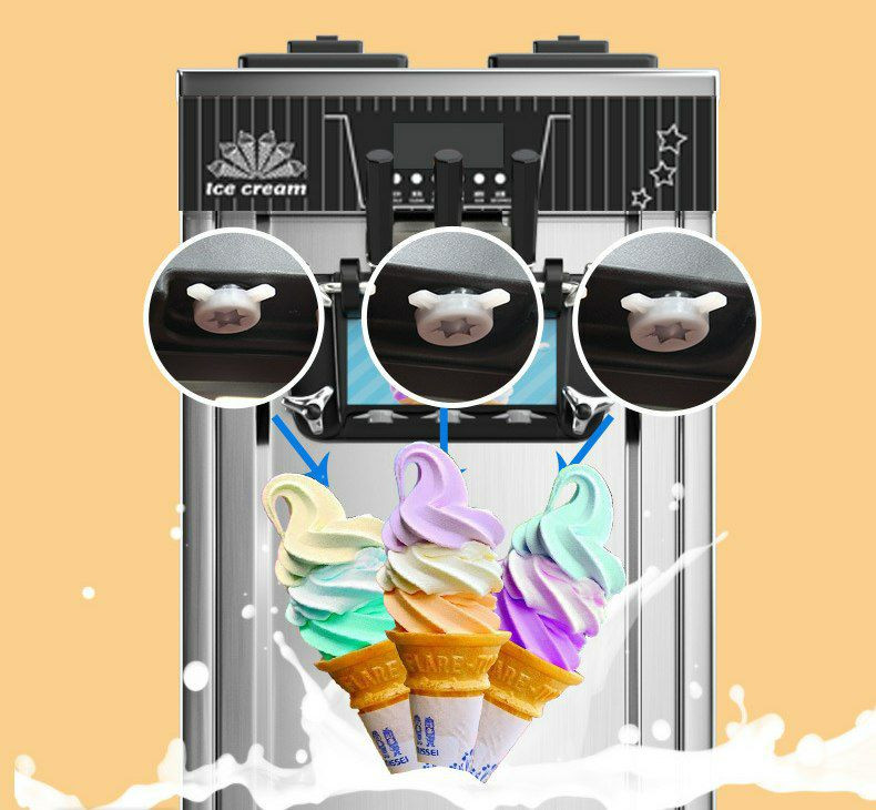 Machine à crème glacée commerciale ZB-BQL168 est fabriquée en acier inoxydable et comporte 3 leviers de distribution.