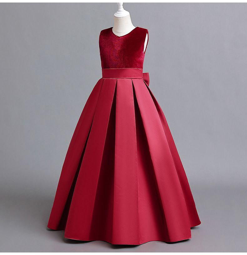 Robe performance de piano à col en V robe de princesse pour filles robe de soirée de banquet d'hôte haut de gamme